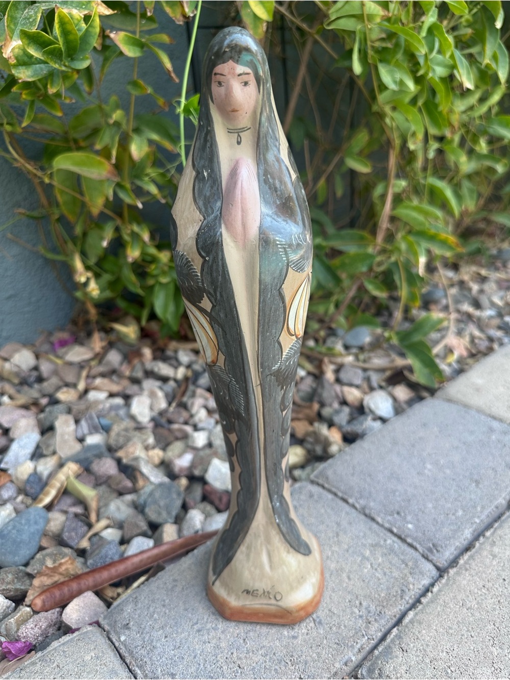 Vintage Mexican Folk Art Virgin Mary Madonna Pottery Statue 14”